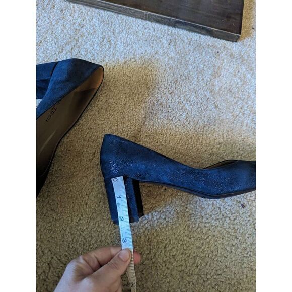 Alba Teci blue suede sparkly pointed toe round heel shoe sz 40 hand made italy - Picture 6 of 7